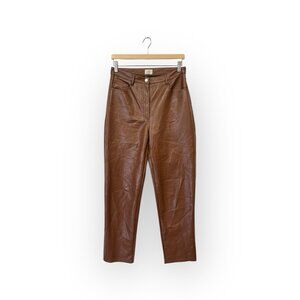 Aritzia Wilfred Melina Vegan Leather Straight Leg Pants Size 8 Brown